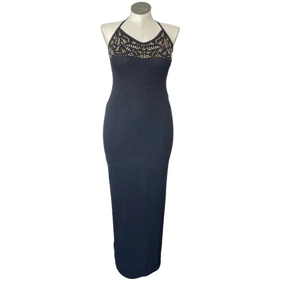 St John Evening | Dresses | St John Evening Marie Gray Dress Maxi Santana  Knit Sleeveless Gold Size 6 | Poshmark